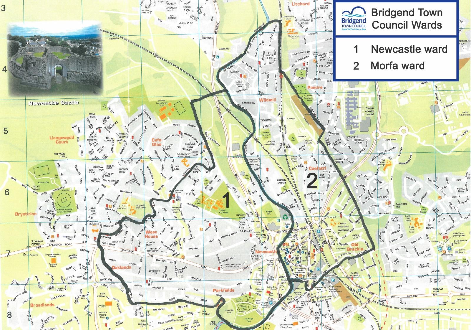 Wards of Bridgend map Newcastle and Morfa