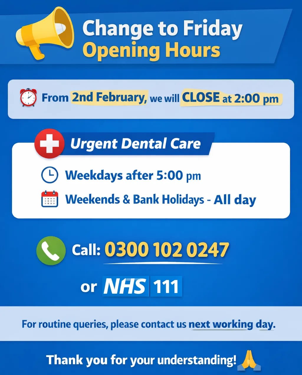 Friday opening hours change announcement