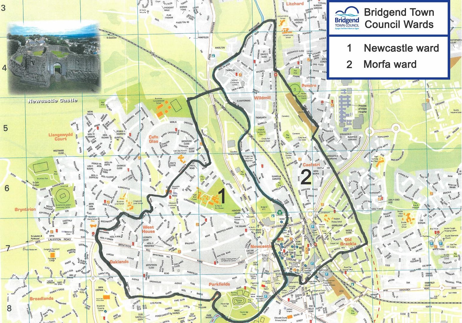 Wards of Bridgend map Newcastle and Morfa