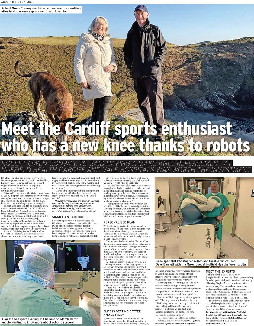 Robot Knee Replacement Surgery In Wales using the MAKO Robotic arm